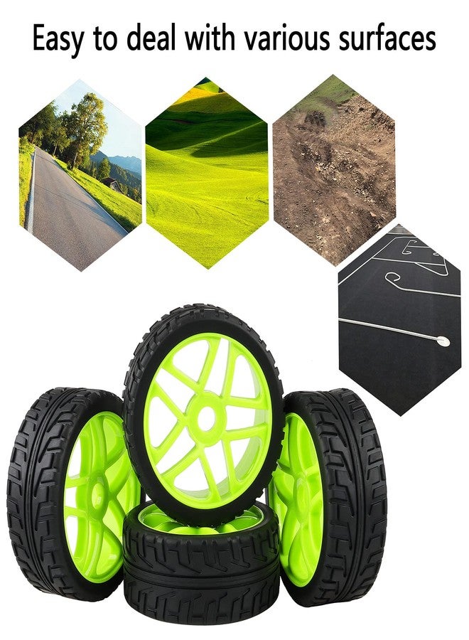Rowiz RC Tires & Wheels Set (4PCS) - 1/8 Scale 17mm Hex Off-Road Buggy Tires for 1/8 RC Car, Star Rims with Foam Inserts, Green - Image 4